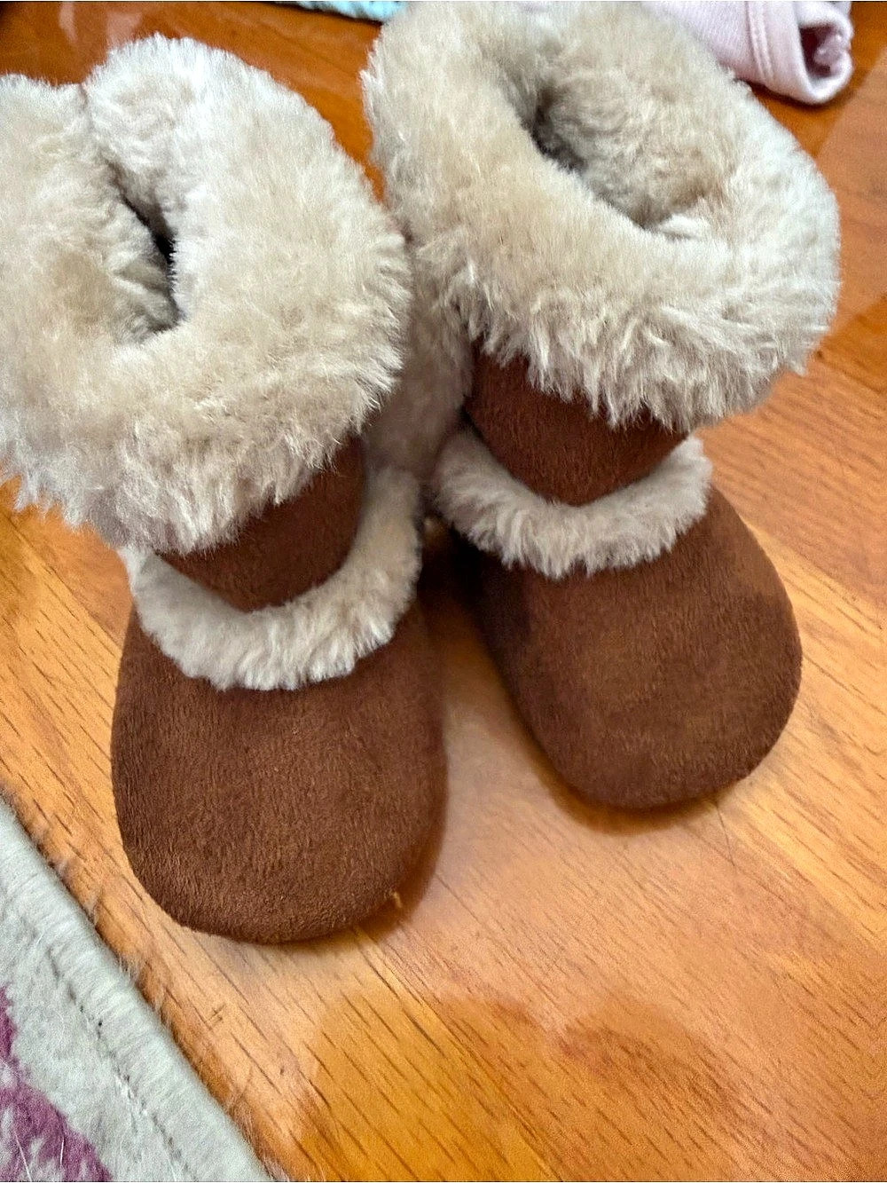 Kitty Cakes Cozy Faux Fur Baby Slippers Size 1
